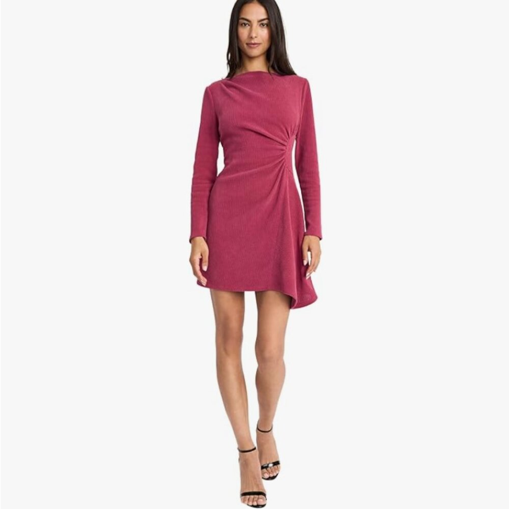 Donna Morgan Women's Ribbed Gathered Mini A-Line Dress in Dry Rose Size 6